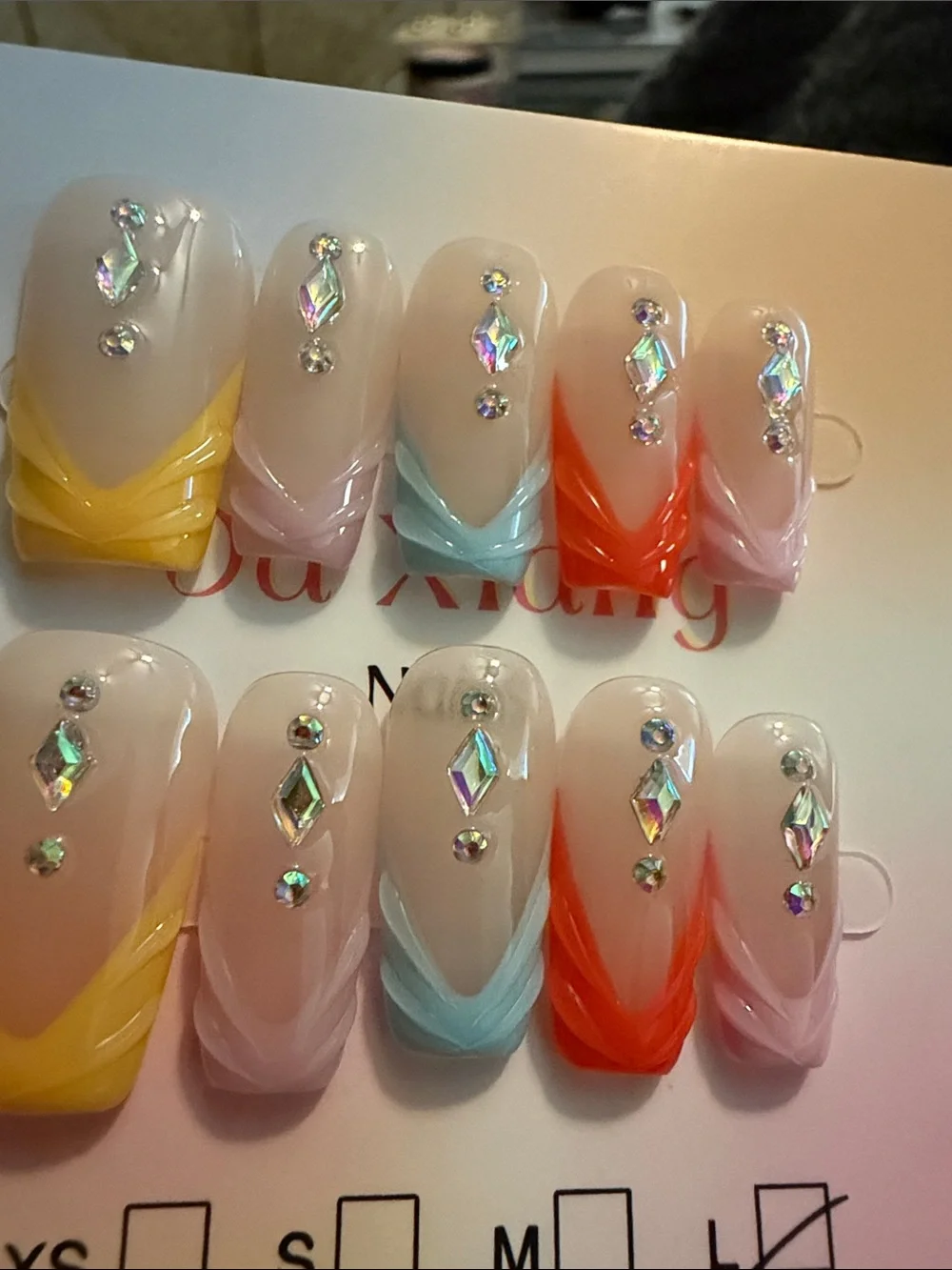 Crystal Accent Ombre handmade acrylic Press-On Nails in Pastel Shades